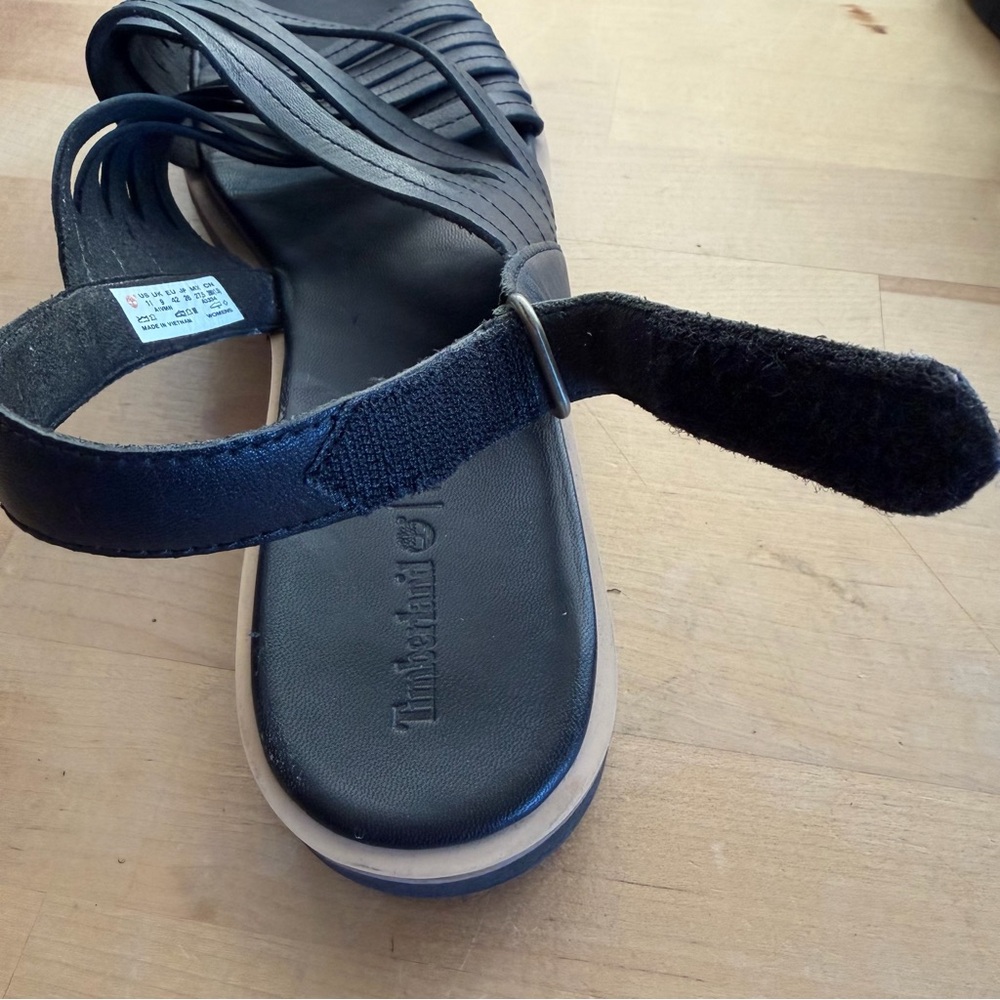 Timberland Adley Shore Black Leather Cross Band Sandals | Women’s Size 11 | EUC - Picture 5 of 8
